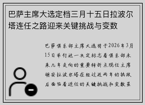 巴萨主席大选定档三月十五日拉波尔塔连任之路迎来关键挑战与变数